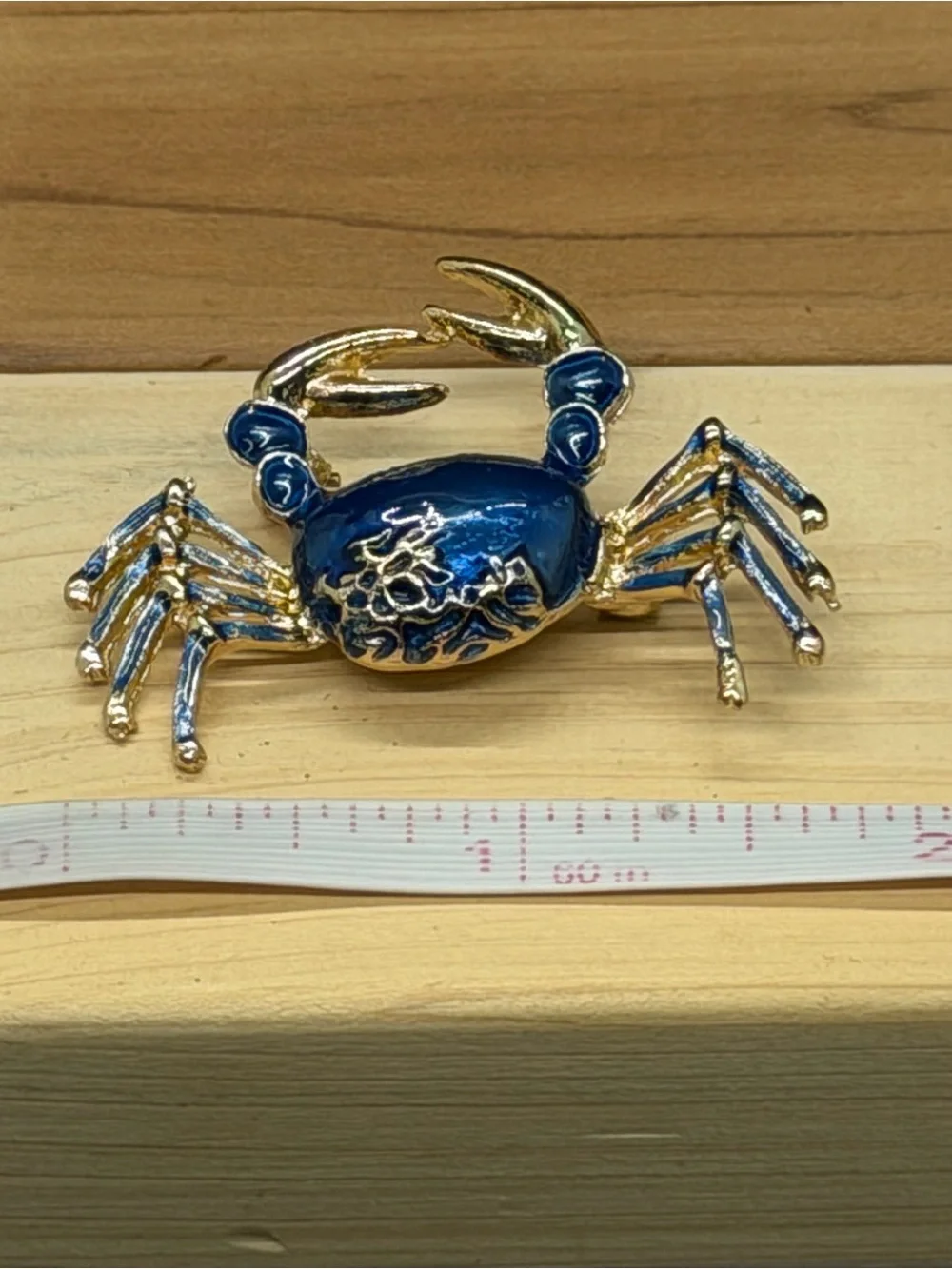 Vintage Blue Enamel Crab Brooch Gold Tone Coastal Beach Nautical Figural Pin